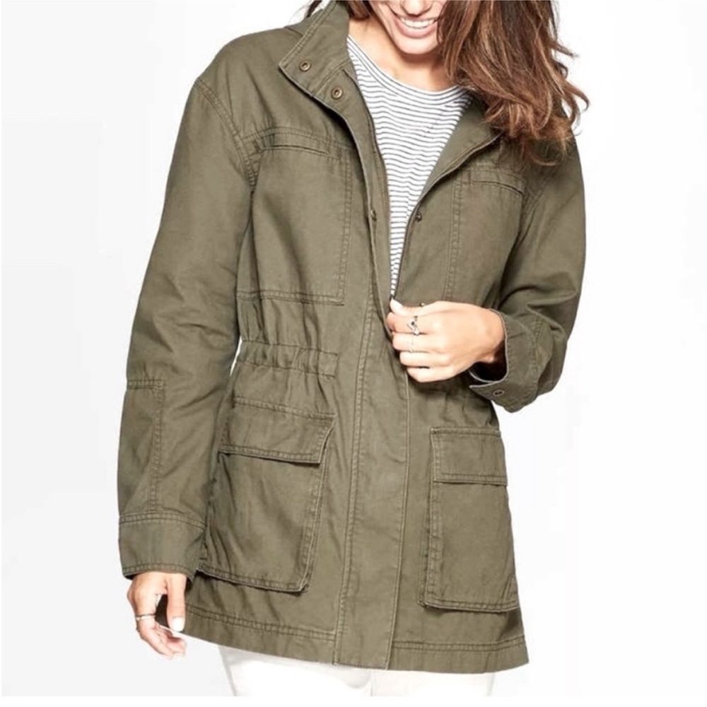 Universal Thread Army Green 100% Cotton Hooded Full Zip Cargo Utility Jacket